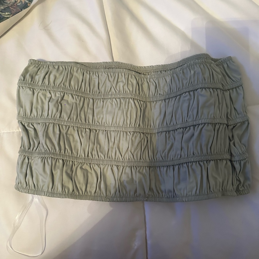 LA hearts strapless sage ruffle top